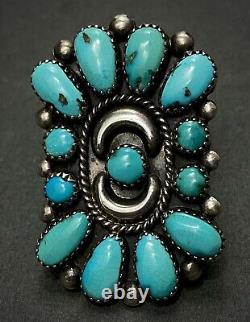 HUGE Vintage Navajo Sterling Silver Turquoise Cluster Ring