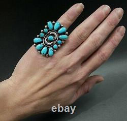 HUGE Vintage Navajo Sterling Silver Turquoise Cluster Ring