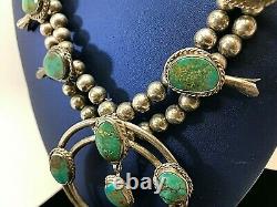 HUGE Vintage Navajo Turquoise Squash Blossom Necklace Sterling Silver 182gr 28L
