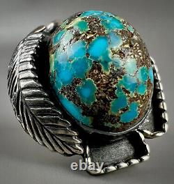 HUGE Vintage Old Pawn Navajo Sterling Silver High Grade Turquoise Ring BEAUTIFUL