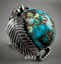 HUGE Vintage Old Pawn Navajo Sterling Silver High Grade Turquoise Ring BEAUTIFUL