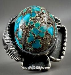 HUGE Vintage Old Pawn Navajo Sterling Silver High Grade Turquoise Ring BEAUTIFUL