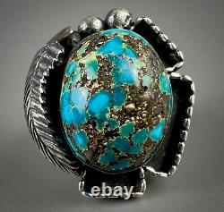 HUGE Vintage Old Pawn Navajo Sterling Silver High Grade Turquoise Ring BEAUTIFUL