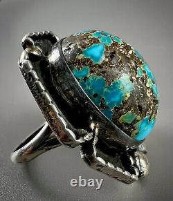 HUGE Vintage Old Pawn Navajo Sterling Silver High Grade Turquoise Ring BEAUTIFUL