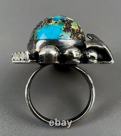 HUGE Vintage Old Pawn Navajo Sterling Silver High Grade Turquoise Ring BEAUTIFUL