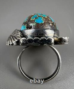 HUGE Vintage Old Pawn Navajo Sterling Silver High Grade Turquoise Ring BEAUTIFUL