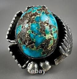 HUGE Vintage Old Pawn Navajo Sterling Silver High Grade Turquoise Ring BEAUTIFUL