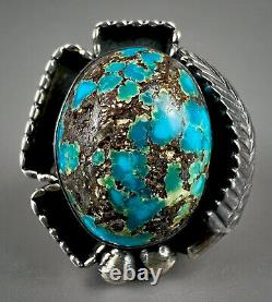 HUGE Vintage Old Pawn Navajo Sterling Silver High Grade Turquoise Ring BEAUTIFUL