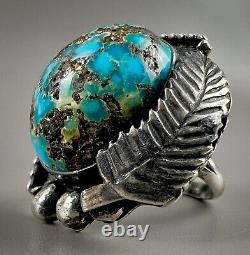 HUGE Vintage Old Pawn Navajo Sterling Silver High Grade Turquoise Ring BEAUTIFUL