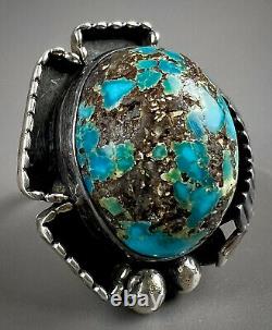 HUGE Vintage Old Pawn Navajo Sterling Silver High Grade Turquoise Ring BEAUTIFUL