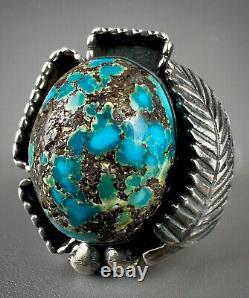 HUGE Vintage Old Pawn Navajo Sterling Silver High Grade Turquoise Ring BEAUTIFUL