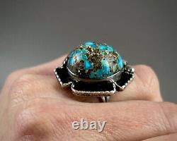 HUGE Vintage Old Pawn Navajo Sterling Silver High Grade Turquoise Ring BEAUTIFUL