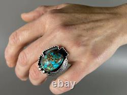 HUGE Vintage Old Pawn Navajo Sterling Silver High Grade Turquoise Ring BEAUTIFUL