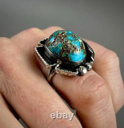 HUGE Vintage Old Pawn Navajo Sterling Silver High Grade Turquoise Ring BEAUTIFUL