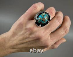 HUGE Vintage Old Pawn Navajo Sterling Silver High Grade Turquoise Ring BEAUTIFUL