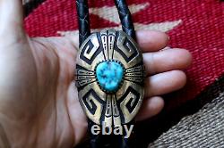 HUGE vintage TOMMY SINGER turquoise overlay BOLO with custom tips Navajo sterling