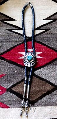 HUGE vintage TOMMY SINGER turquoise overlay BOLO with custom tips Navajo sterling