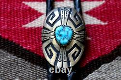 HUGE vintage TOMMY SINGER turquoise overlay BOLO with custom tips Navajo sterling
