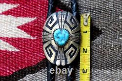HUGE vintage TOMMY SINGER turquoise overlay BOLO with custom tips Navajo sterling