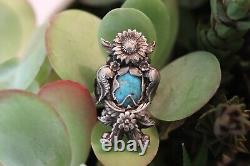 HUGE vintage old pawn TURQUOISE RING sunflower kachina bee size 16 men Navajo