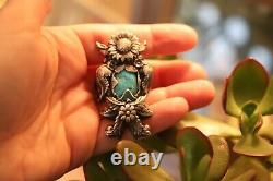 HUGE vintage old pawn TURQUOISE RING sunflower kachina bee size 16 men Navajo