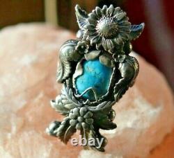 HUGE vintage old pawn TURQUOISE RING sunflower kachina bee size 16 men Navajo