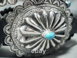 Hand Tooled Authentic Vintage Navajo Turquoise Sterling Silver Concho Belt