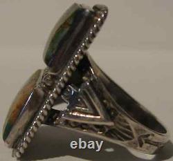 Handsome Vintage Navajo Indian Silver Green Turquoise Rectangles Ring Size 5