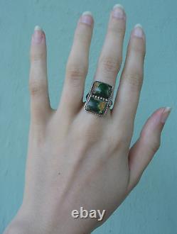 Handsome Vintage Navajo Indian Silver Green Turquoise Rectangles Ring Size 5