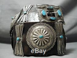 Heavy Authentic Vintage Navajo Turquoise Sterling Silver Concho Belt Old