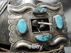 Heavy Authentic Vintage Navajo Turquoise Sterling Silver Concho Belt Old