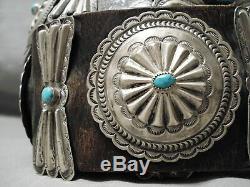 Heavy Authentic Vintage Navajo Turquoise Sterling Silver Concho Belt Old