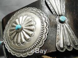 Heavy Authentic Vintage Navajo Turquoise Sterling Silver Concho Belt Old