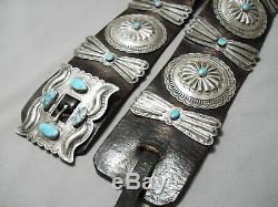 Heavy Authentic Vintage Navajo Turquoise Sterling Silver Concho Belt Old