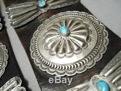 Heavy Authentic Vintage Navajo Turquoise Sterling Silver Concho Belt Old
