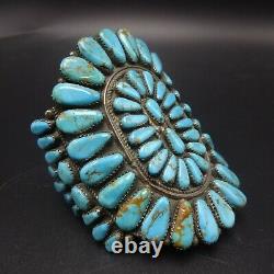 Heavy HUGE Vintage NAVAJO Sterling Silver TURQUOISE Cluster Cuff BRACELET 104g