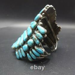 Heavy HUGE Vintage NAVAJO Sterling Silver TURQUOISE Cluster Cuff BRACELET 104g