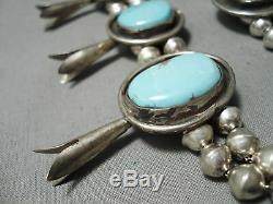 Heavy! Huge Vintage Navajo Turquoise Sterling Silver Squash Blossom Necklace