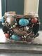 Heavy Large Vintage Navajo Coral Turquoise Sterling Silver Cuff Bracelet Signed