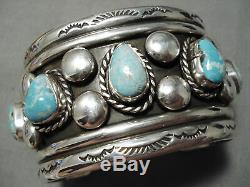 Heavy Thick Sturdy Vintage Navajo Men's Turquoise Sterling Silver Bracelet Old