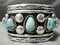 Heavy Thick Sturdy Vintage Navajo Men's Turquoise Sterling Silver Bracelet Old