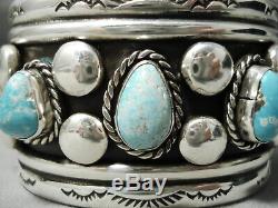 Heavy Thick Sturdy Vintage Navajo Men's Turquoise Sterling Silver Bracelet Old