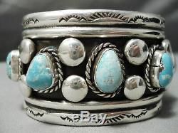 Heavy Thick Sturdy Vintage Navajo Men's Turquoise Sterling Silver Bracelet Old