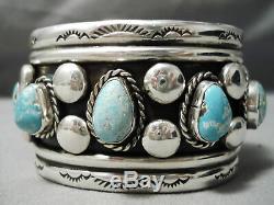 Heavy Thick Sturdy Vintage Navajo Men's Turquoise Sterling Silver Bracelet Old