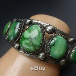 Heavy Vintage NAVAJO Old Ingot Silver GREEN CARICO LAKE TURQUOISE Cuff BRACELET