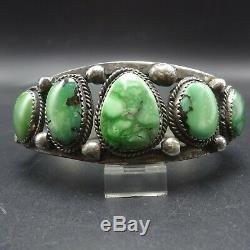 Heavy Vintage NAVAJO Old Ingot Silver GREEN CARICO LAKE TURQUOISE Cuff BRACELET