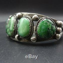 Heavy Vintage NAVAJO Old Ingot Silver GREEN CARICO LAKE TURQUOISE Cuff BRACELET