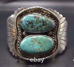 Heavy Vintage NAVAJO Sterling Silver & TURQUOISE Cuff BRACELET 81.4g