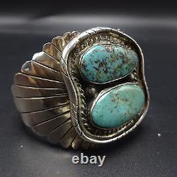 Heavy Vintage NAVAJO Sterling Silver & TURQUOISE Cuff BRACELET 81.4g