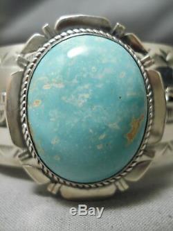 Heavy Vintage Navajo Carico Lake Turquoise Sterling Silver Bracelet